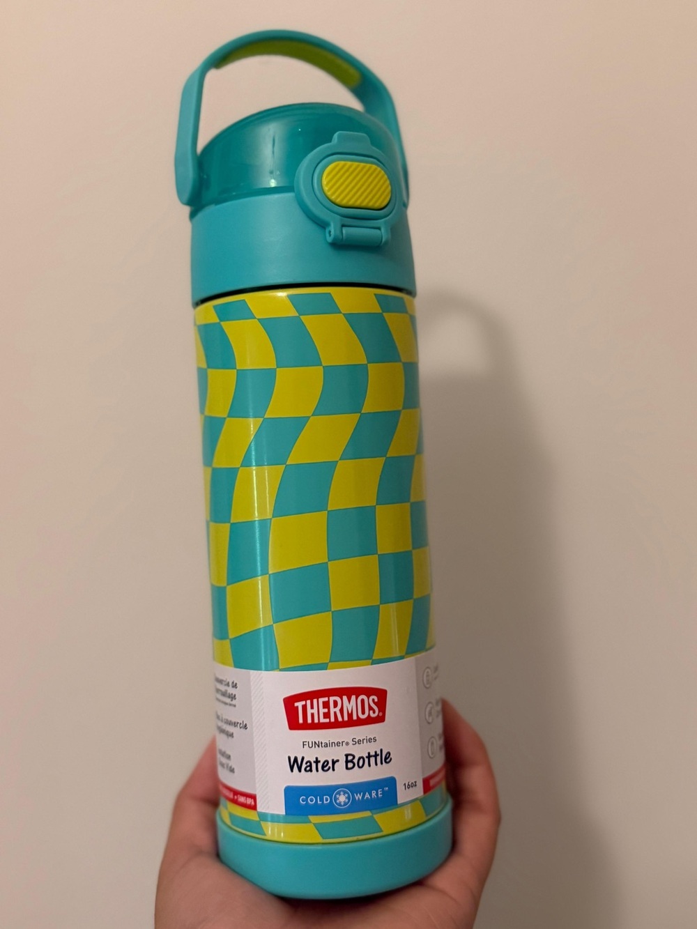 Thermos FUNtainer Checkerboard Bottle - Teal & Yellow